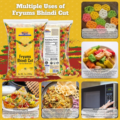 Rani Far Far/Fryums (Wheat & Tapioca Pellet) Bhindi Shape 7oz (200g) ~ Vegan, Kosher, Uncooked, Used to Make Papad, Bhungra/Chip Snack...