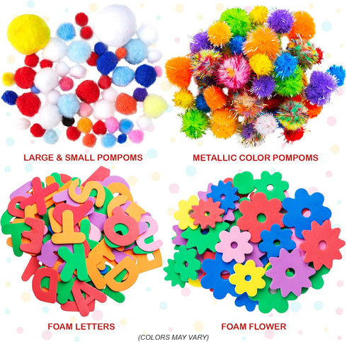 Mega Kids Crafts and Art Supplies Jar Kit - 1000+ Piece Set - Instructional Booklet Included - Glitter Glue, Construction Paper, Colored Popsicle ...