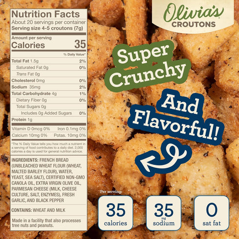 Croutons For Caesar Salad ? Olivia’s Croutons Parmesan Pepper Croutons ? Gourmet Salad Toppers and Soup Croutons From A Family-Run Bakery ? 4 Pack...