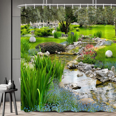 70x70 in Garden Landscape Shower Curtain Spring Summer Nature Plants Multicolour Flower Greenery Country Landscape Rustic Flower Bathroom Decor Po...