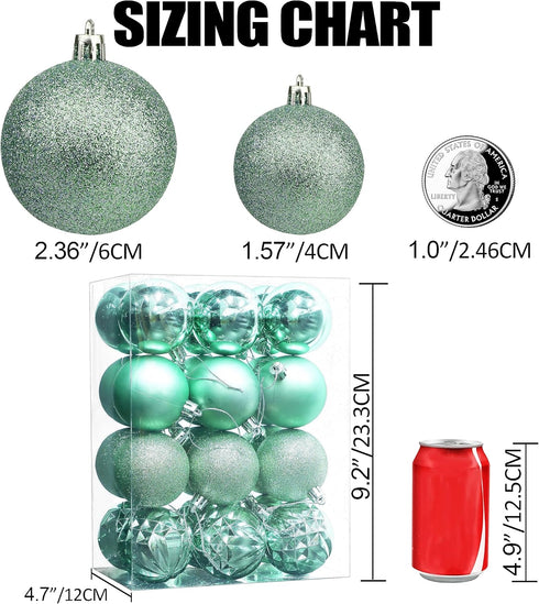 Lulu Home Christmas Ball Ornaments, 24 Ct 2.36" Pre-Strung Hanging Ornament Decorations, Xmas Shatterproof Plastic Balls for Holiday Party Wreath ...