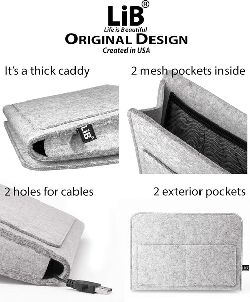 Lib Bedside Caddy, Original Design | Large Size 9.5" x 13.5" | Laptop Holder | 100% Handmade | College Room, Kids Bunk Bed, Hospital Bed | Night H...