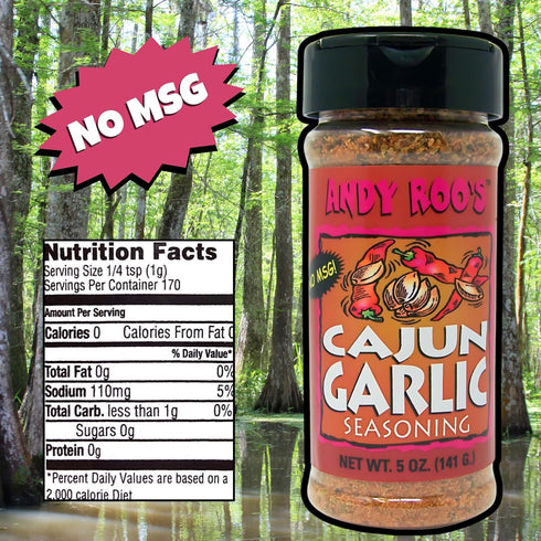 Andy Roo's Cajun Garlic Seasoning, 5 Ounces - No MSG...