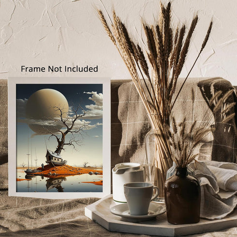 Posterizer 1 pcs-Desolate boat house abandoned in a lake-Abstract & Modern Art-Fantasy & Fiction Art-Gift for Art Lovers-Decor for Home & Office- ...