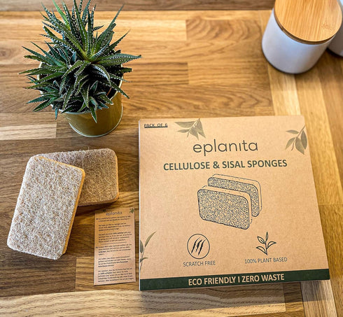 eplanita Natural Plant Based Scrub Sponges (12 Pack), Non-Scratch, Biodegradable Eco Scourers for Kitchen and Bathroom...