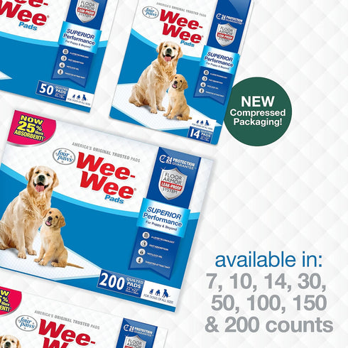 Four Paws Wee-Wee Superior Performance Pee Pads for Dogs of All Sizes, Leak-Proof Floor Protection Dog & Puppy Quilted Potty Training Pads, Unscen...