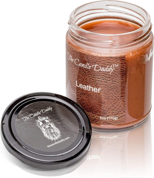 Leather Candle- 6 oz jar Candle - up to 40 Hour Burn time...