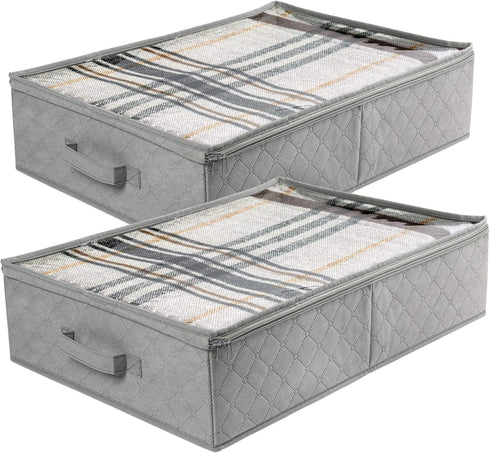 LotFancy Foldable Under Bed Storage Bags, Closet Organizers and storage bins, Clothes Blankets Organizer, with Clear Window and Reinforced Handles...