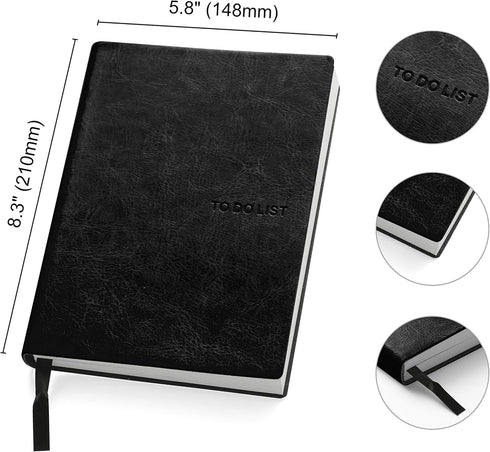 Daily to Do Checklist Notebook, Task Management, Organizer Planner, Hardcover, Ribbon Bookmark, 5.8 x 8.3”, A5 size, 110 Sheets (Black)...