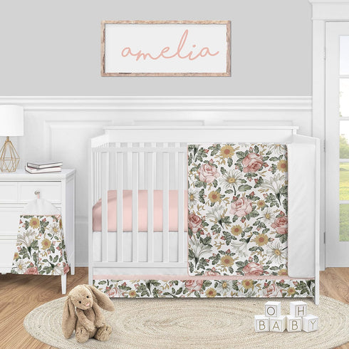 Sweet Jojo Designs Vintage Floral Boho Girl Fitted Crib Sheet Baby or Toddler Bed Nursery Photo Op - Blush Pink, Yellow and Green Shabby Chic Rose...