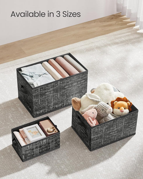 SONGMICS Storage Baskets, Set of 3 Fabric Storage Bins, 11.8 x 7.9 x 5.9 Inches, Foldable Closet Organizer for Shelves, 2 Handles, Label Holders, ...