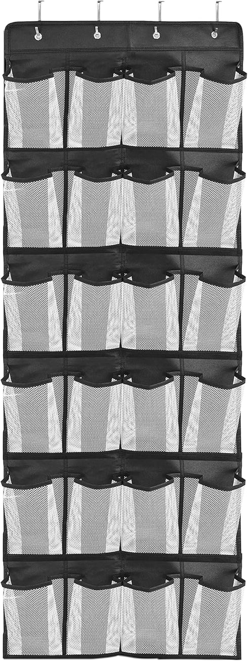 Over the Door Hanging Shoe Organizer with 24 Large Mesh Pockets - Shoes Holder/Black...