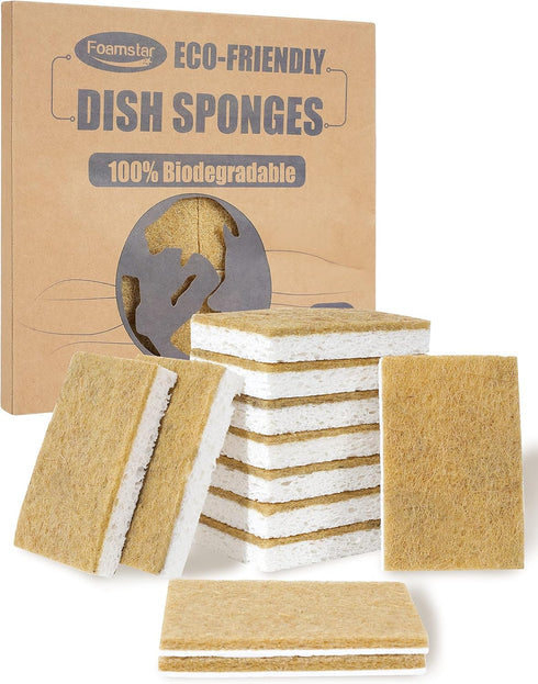 Biodegradable Natural Kitchen Sponge 12Pack, Compostable Cellulose and Coconut Walnut Scrubber Sponge...