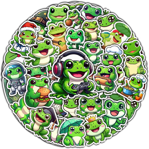 50 PCS Frog Stickers Pack Vinyl Decal Waterproof for Water Bottles Laptops Phone Case Luggage Scrapbook Helmet Decorations Gift Teens Kids...