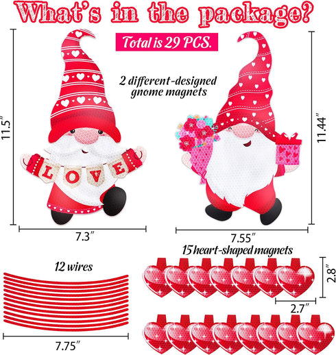 29PCS Valentines Day Car Refrigerator Decorations - Reflective Valentine Gnome Heart Magnets Decor Party Ornaments Accessories...