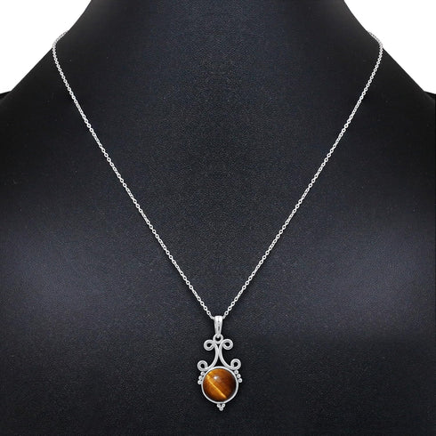 TISHAVI 5.45Cts Natural Round Shaped Semi Precious Gemstone Pendant Necklace For Women With 18Inch Chain, Sterling Silver Birthstone Pendant Neckl...