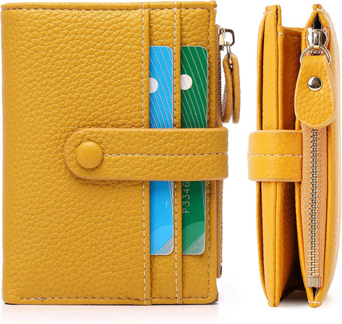 Small Wallet for Women,Leather RFID Blocking Wallets,Bifold Ladies Wallets Card Holder Zipper Coin Pocket with ID Window Yellow...