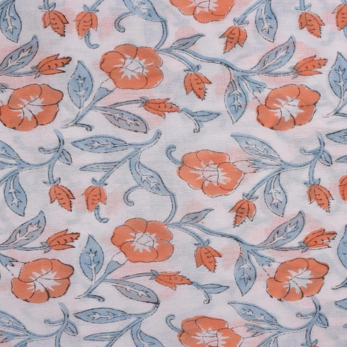 Trade Star 3 Yard Hand Block Printed Fabric, 100% Cotton Running Natural Dye Sanganeri Indian Floral Print Fabric by The Yard Width 44 Inches (Pat...