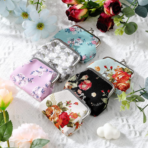 10 Packs Women Coin Purse Small Coin Purses Pouches Cute Change Wallets for Women Kiss Lock Change Purse Change Pouch (Floral)...