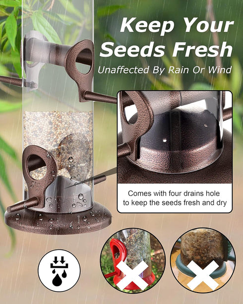 iBorn Metal Bird Feeder Hanging Wild Bird Seed Feeder for Mix Seed Blends Heavy Duty All Metal Coffee Finish,14 Inch 6 Port(Seed is not Included)...
