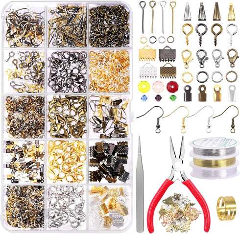Rustark 1616Pcs Jewelry Making Supplies Kit with Jewelry Pliers, Jewelry Wires, 2 Styles Crystal Glass Beads, Jewelry Findings, Jewelry Repair Too...