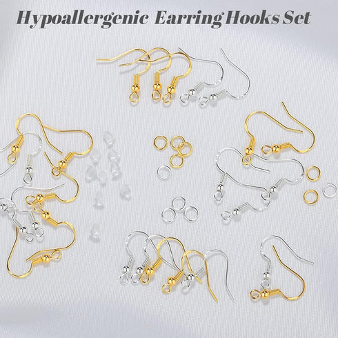 XIANNVXI 925 Silver/Gold Plated Earring Hooks for Jewelry Making, 900pcs Hypoallergenic Earring Making Kit,Earring Findings Jump Rings Rubber Earr...