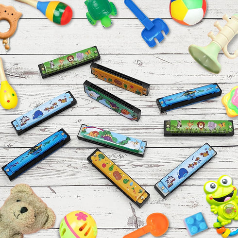 10 Sets Harmonica with Organza Gift Bags Music Party Favors 16 Holes Cartoon Harmonica Musical Instrument for Musical Party Gift Harmonica Beginne...