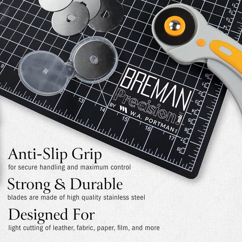 WA Portman Self Healing Cutting Mat & Rotary Cutter for Fabric Set - 9x12 Inch Rotary Cutter Mat - 45mm Rotary Cutter and Mat - 5 Rotary Fabric Cu...