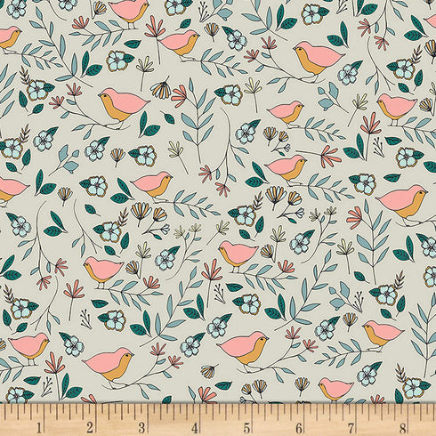 Art Gallery Fabrics Art Gallery Love Story Lovebirds Celeste Fabric, Warm Grey...