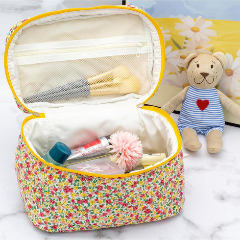 PAZIMIIK Cotton Makeup Bag for Women Large Quilted Travel Cosmetic Case Girls' Make Up Organizer,Little Flower...