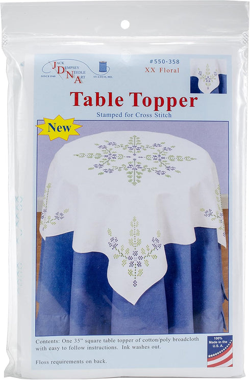 Jack Dempsey Needle Art Cross Stitch Floral Embroidery Tablecloth, 35" x 35", White......