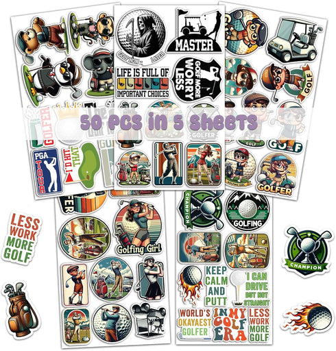 Pack 50 PCS Golf Stickers Print Waterproof Vinyl Decals Items for Golfer Adults Men Women Sports Lovers Labels Decorative Scrapbooking Water Bottl...