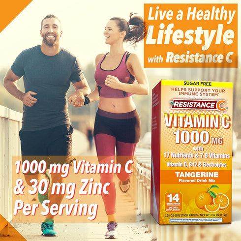 Vitamin C Stick Packs, 16 Nutrients & 7 B-Vitamins, Help Support Immune System, Powerful Antioxidants, Contains Electrolytes, Tangerine Flavor, 14...