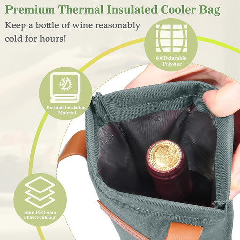 Tirrinia Single Wine Gift Tote Bag, Insulated Padded Thermal Wine Bottle Carrying Cooler Carrier for Travel, Picnic, Great Gift for Wine Lover, Gr...