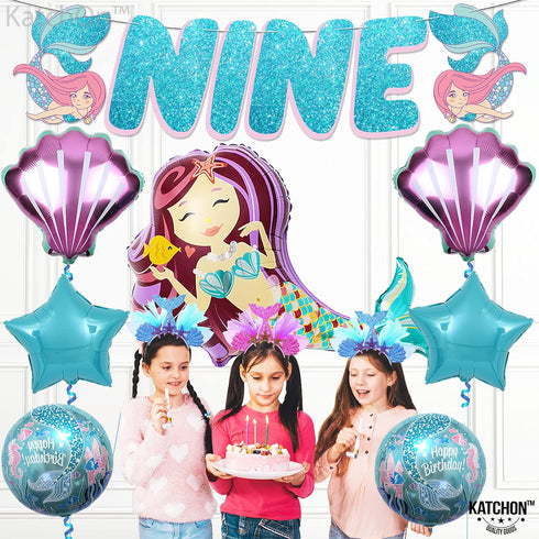 Giant Mermaid 9th Birthday Decorations for Girls - Pack of 8 | Mermaid Party Decorations with Balloons & Favors...