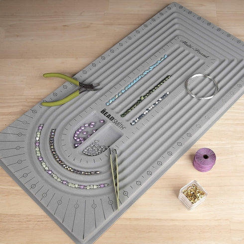 The Beadsmith Bead Board, Grey Flocked, 5 U-Shape and 6 Straight Channels, 10 x 20.5 inches, Design Boards for Creating Bracelets, Necklaces and O...