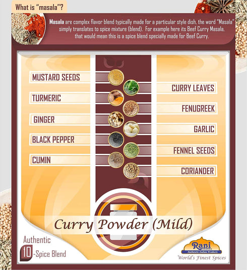 Rani Curry Powder Mild (10-Spice Authentic Indian Blend) 3oz (85g) PET Jar ~ All Natural | Salt-Free | NO Chili or Peppers | Vegan | No Colors | G...
