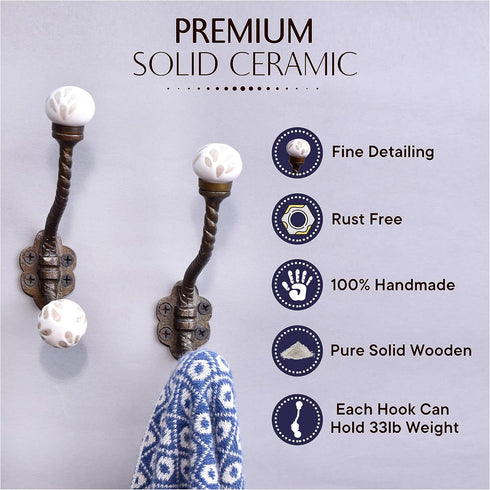 IndianShelf 2 Packs Decorative Coat Hooks Unique Wall Hooks Kids Iron Coat Rack Wall Mounted White Towel Holder Simple Hangers...