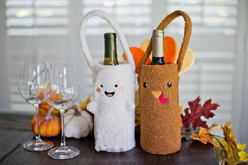 Pearhead Sherpa Wine Bottle Gift Bag, Ghost Wine Bottle Bag, Halloween Party Ideas, Sherpa Wine Gift Bag, Funny Fall Housewarming Ideas...