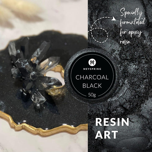 MEYSPRING Charcoal Black Mica Powder for Epoxy Resin - 50 Grams - Great for Resin Art and UV Resin - Epoxy Resin Color Pigment...