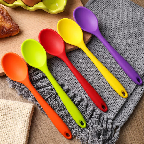 HANSGO 5PCS Small Silicone Spoons, 8Inch Heat Resistant Spoons Nonstick Kitchen Spoons Silicone Tea Spoon for Kitchen Cooking Baking Stirring...