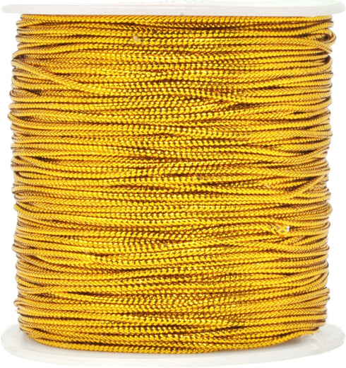 Mandala Crafts 1mm Metallic Cord Tinsel Rope for Gift Wrapping - Gold Cord Wrapping Ribbon - 120 Yds Non-Stretchy Gold Strings for Ornaments...