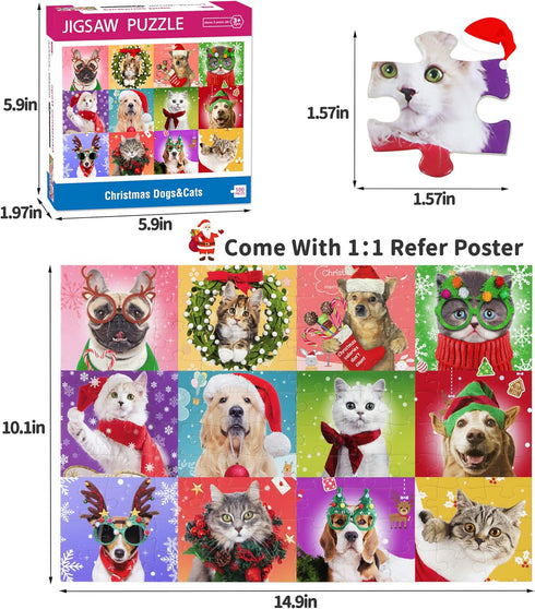 100 Piece Puzzles for Kids Ages 4-8 8-10, Christmas Puzzle Dogs and Cat Puzzles, Holiday Jigsaw Puzzles for Kids Adults, Puzzles for Kids Ages 3-5...