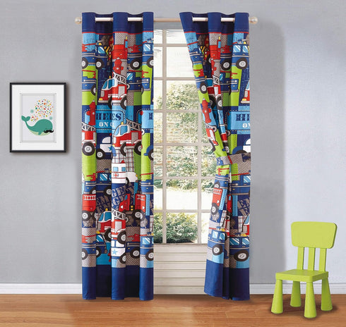 Elegant Home Multicolor Heroes First Responders Police Cars Fire Trucks Ambulances Design Boys / Kids Room Window Curtain Treatment Drapes 2 Piece...