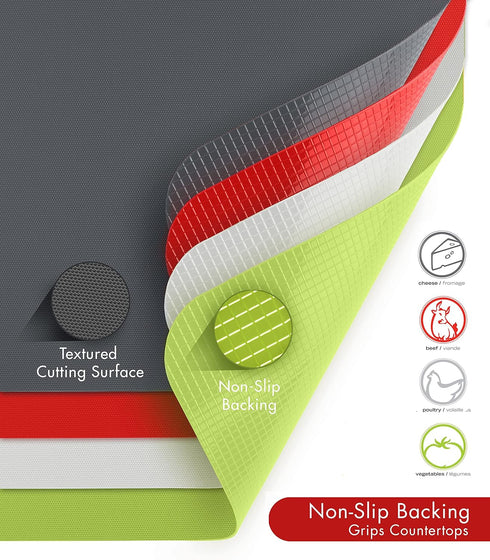 Dexas Heavy Duty Cutting Board Grippmat, Flexible Cutting Boards for Kitchen, Set of 4, Non Slip Plastic Board Cutting Mat 5.5 by 8 Inches Gray, R...