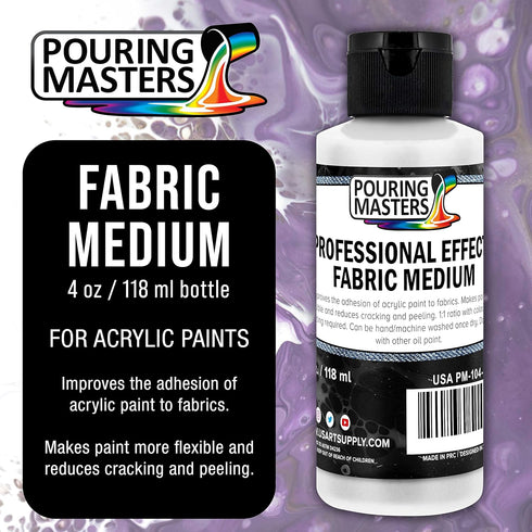 Pouring Masters Professional Effects Fabric Medium, 4 Ounce Bottle - Extender, Improves Acrylic Paint Adhesion to Fabrics, Textiles, Increases Tra...