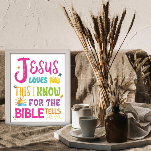 Posterizer 1 pcs-Jesus Loves Me Bible Verse-Religious Posters-Kids Room Art-Gifts for Christians-decor for nursery toddlers kids room- UNFRAMED Wa...
