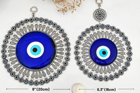 Glass Turkish Blue Evil Eye Wall Hanging Ornament with Little Hearts – Nazar Bead with Hamsa Keychain...