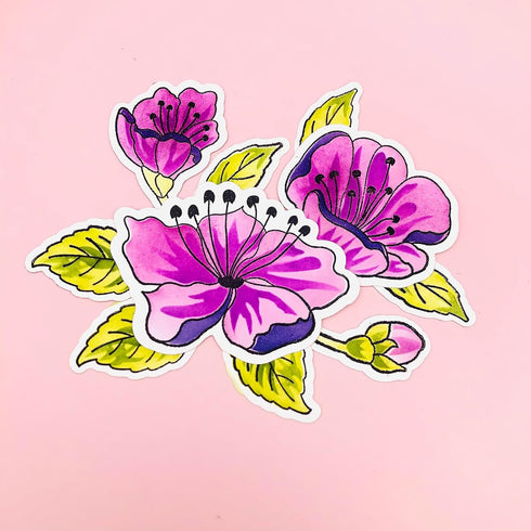 Alinacutle 1pc Cherry Flower Clear Stamps & 4pc Layering Stencil & 1set Coordination Frame Metal Cutting Die for Handmade Card Making Album Paper ...