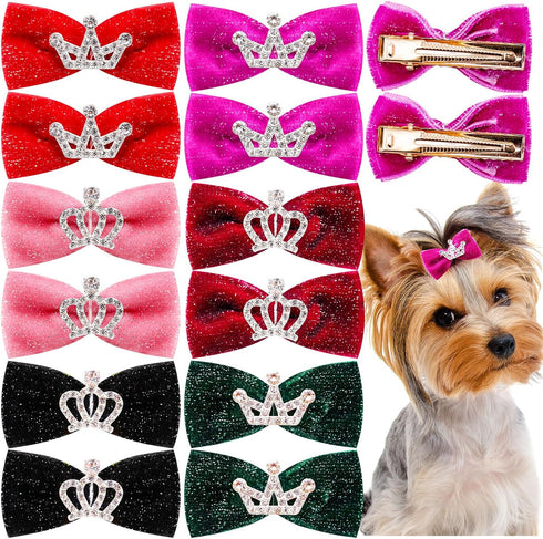 Dog Hair Crown Bows with Clips for Small Dogs, Bulk 20pcs Cute Handmade Pet Dog Bows Girl Clips, Puppy Yorkie Dog Hair Grooming Bowknot Alligator ...